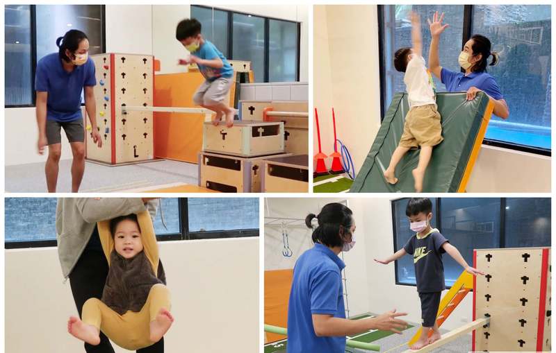 孩子在專業教練引導下進行 FMS 基礎動作練習